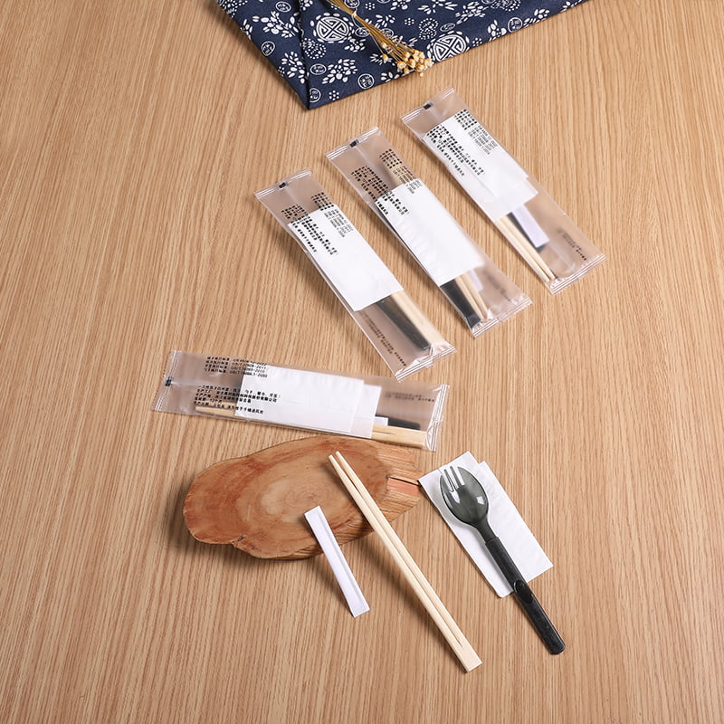 Saco de refeição descartável com pauzinhos Spork Serviette Conjunto de filme composto fosco