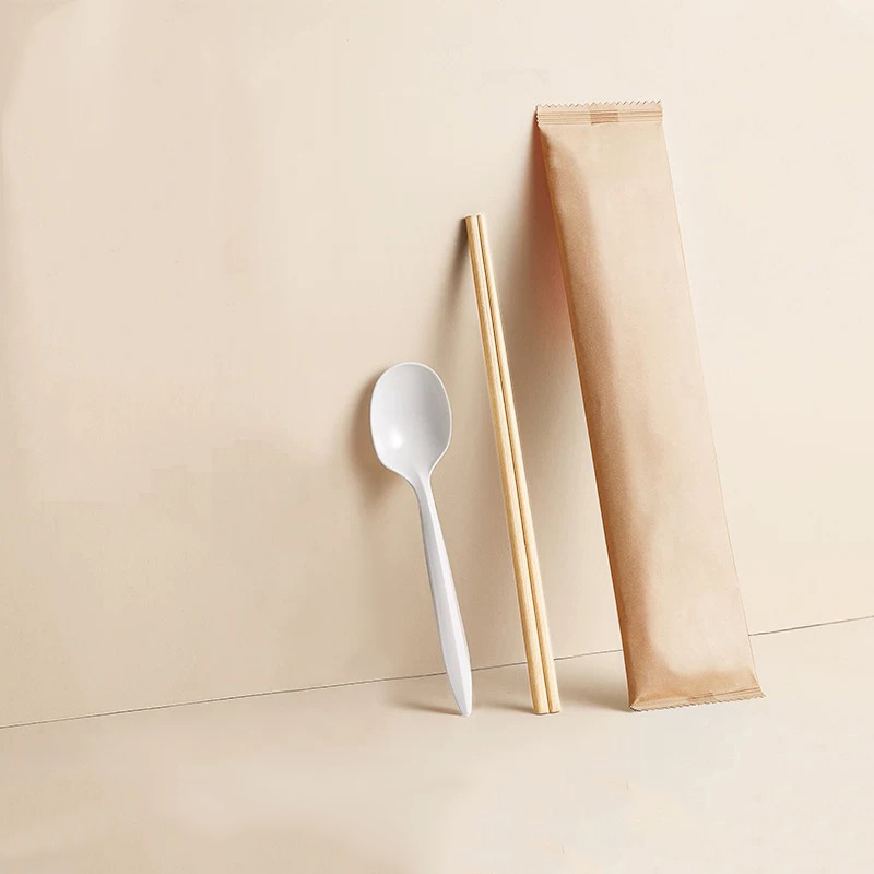 Pauzinhos de bambu descartáveis, 2 peças, talheres para comida, conjunto de filme de papel degradável