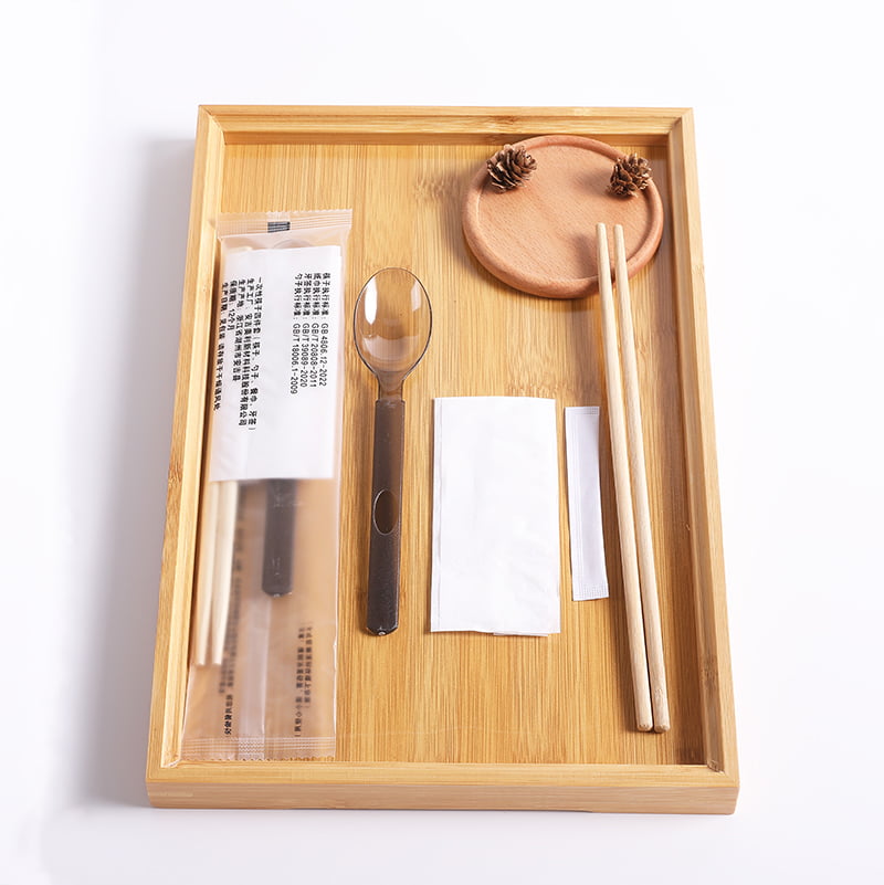 Saco de refeição descartável com colher de pauzinhos para família e guardanapo de mesa conjunto de filme composto fosco