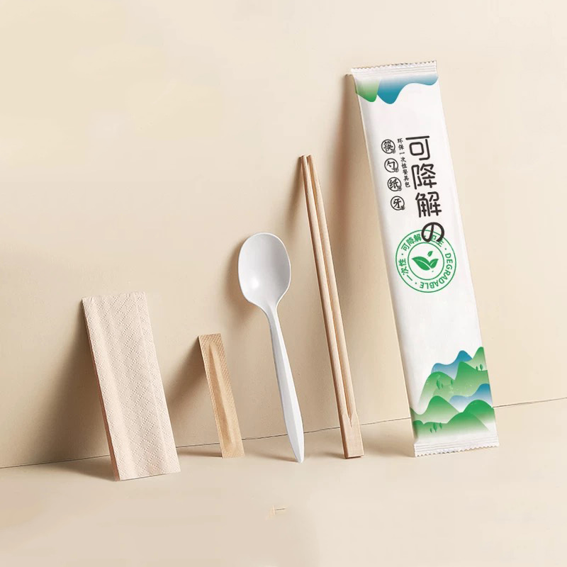 Saco biodegradável da cutelaria do guardanapo de cozinha descartável ajustado com guardanapo com grupo de filme de papel degradável dos logotipos da impressão